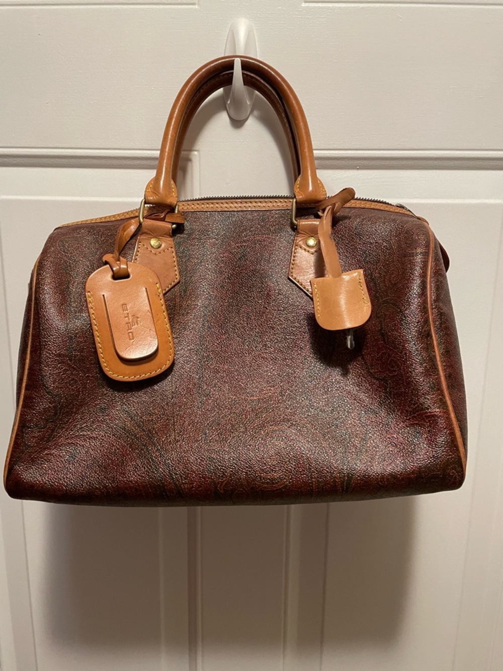 SOLD!!! Etro Brown Paisley Leather Satchel with Tan Trim EUC (900-1500 value) - Picture 13 of 17